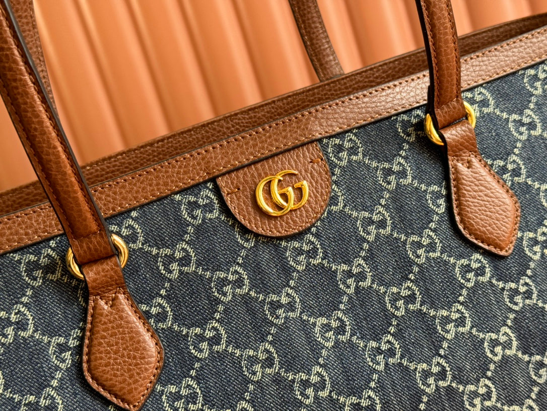Gucci Ophidia 38cm Bag Blue Brown Leather Canvas 244458 mysite