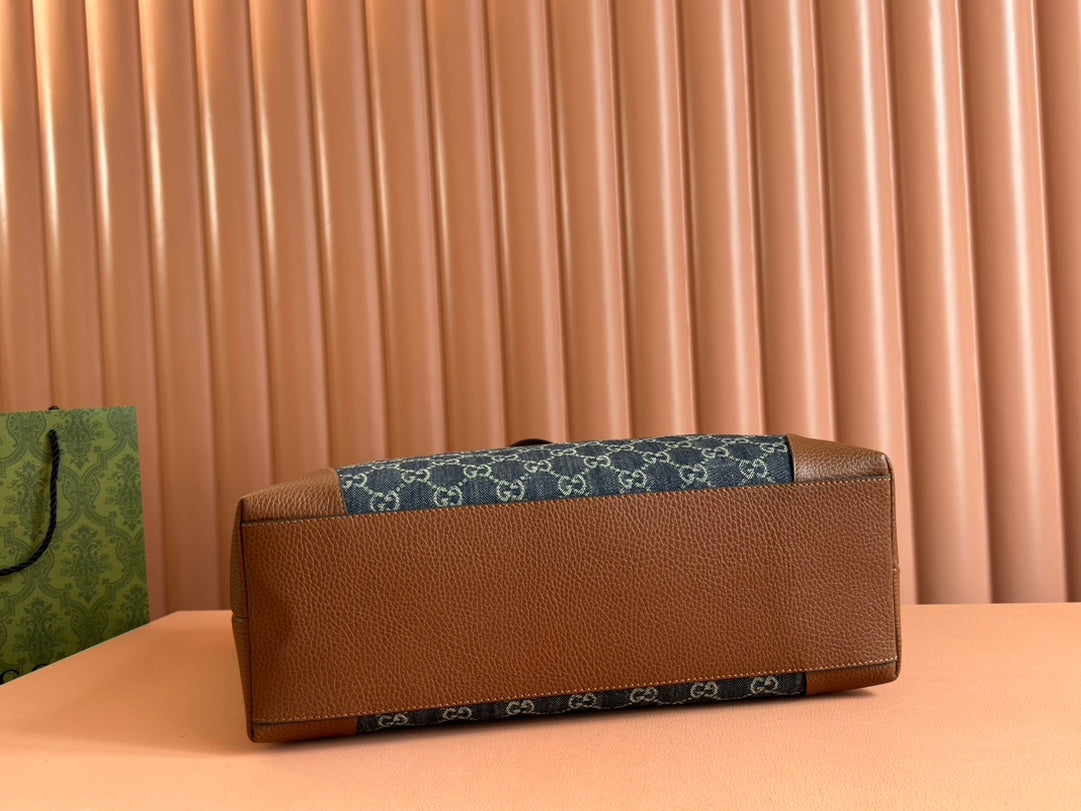 Gucci Ophidia 38cm Bag Blue Brown Leather Canvas 244458 mysite