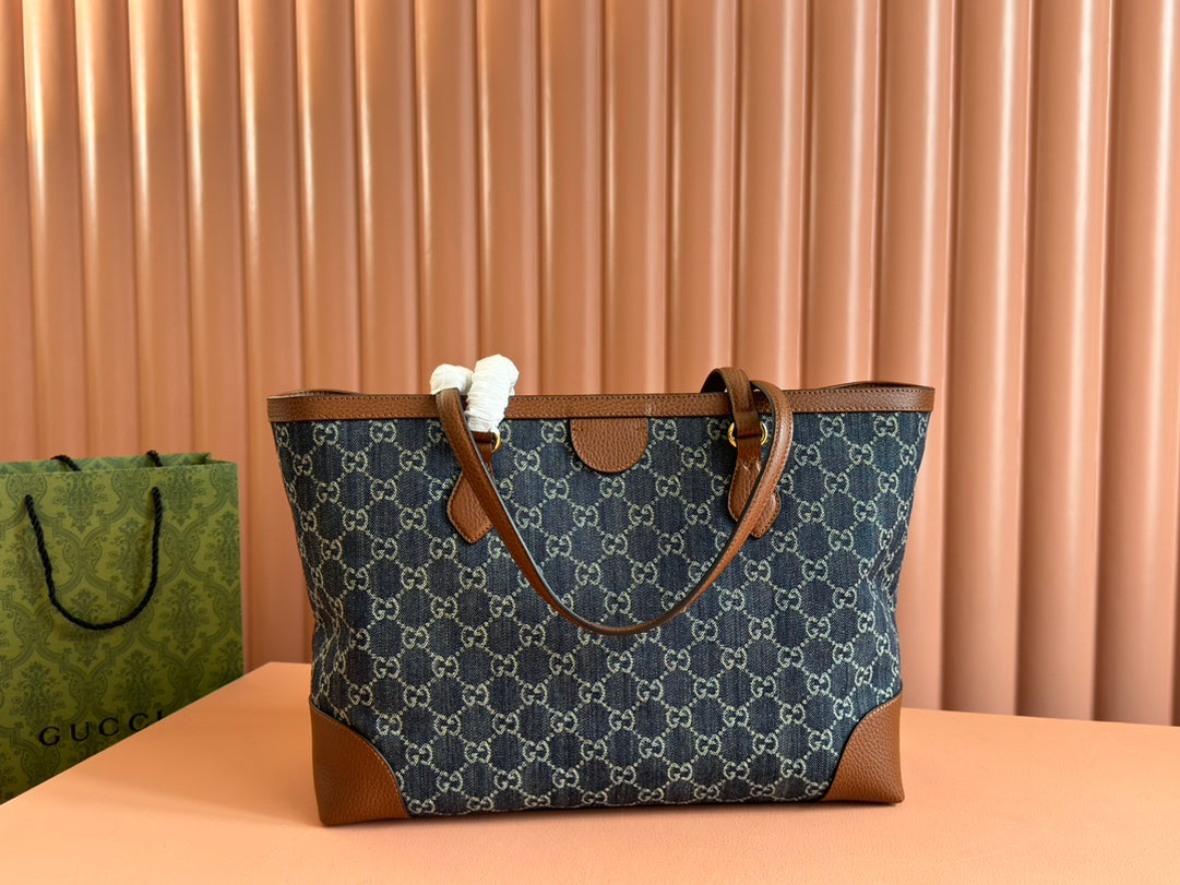 Gucci Ophidia 38cm Bag Blue Brown Leather Canvas 244458 mysite