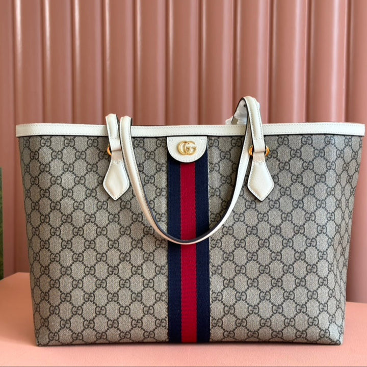 Gucci Ophidia 38cm Bag Ebony White Leather Canvas 244457 mysite
