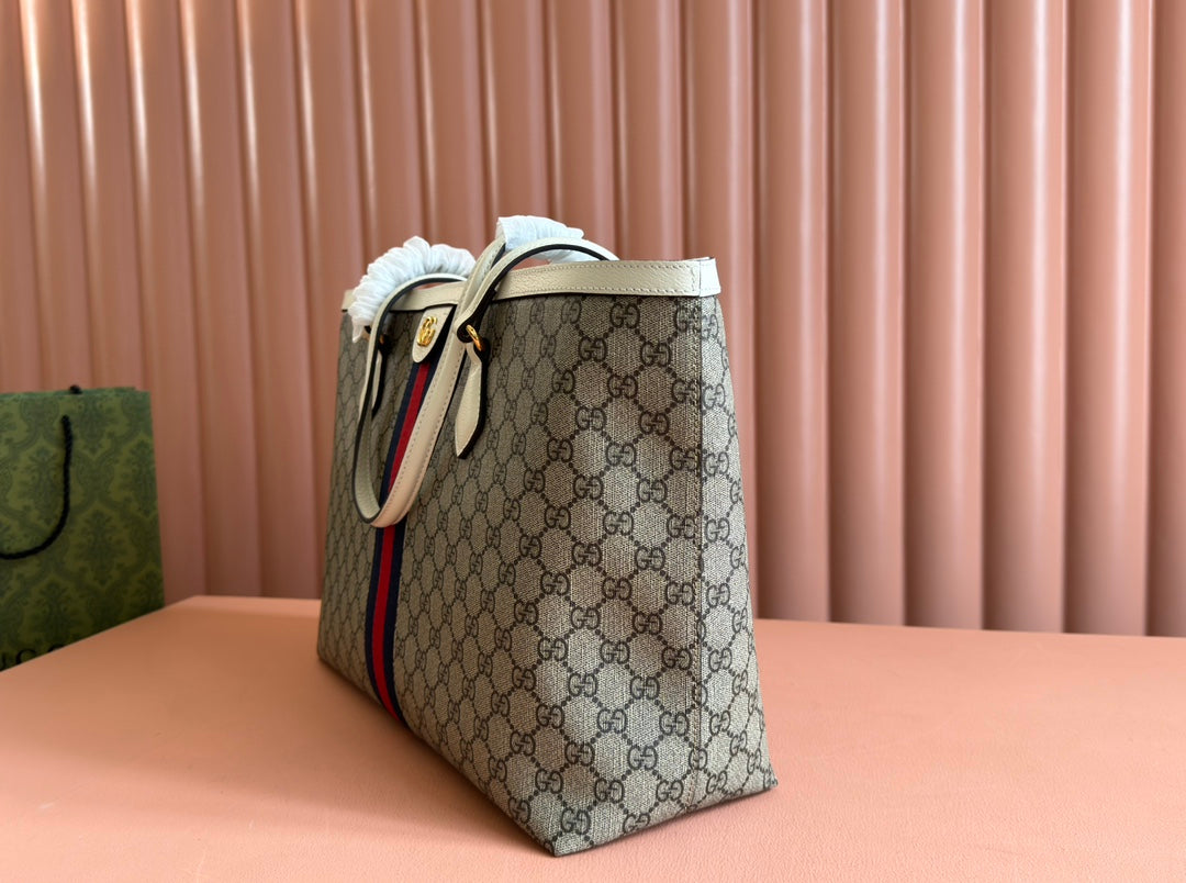 Gucci Ophidia 38cm Bag Ebony White Leather Canvas 244457 mysite