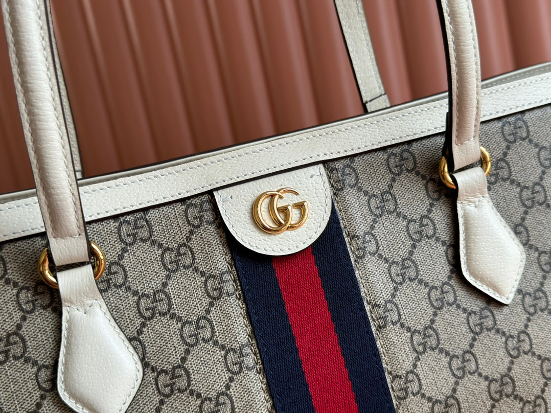 Gucci Ophidia 38cm Bag Ebony White Leather Canvas 244457 mysite