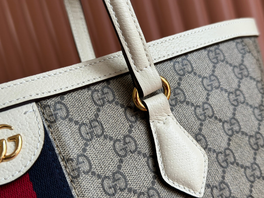 Gucci Ophidia 38cm Bag Ebony White Leather Canvas 244457 mysite