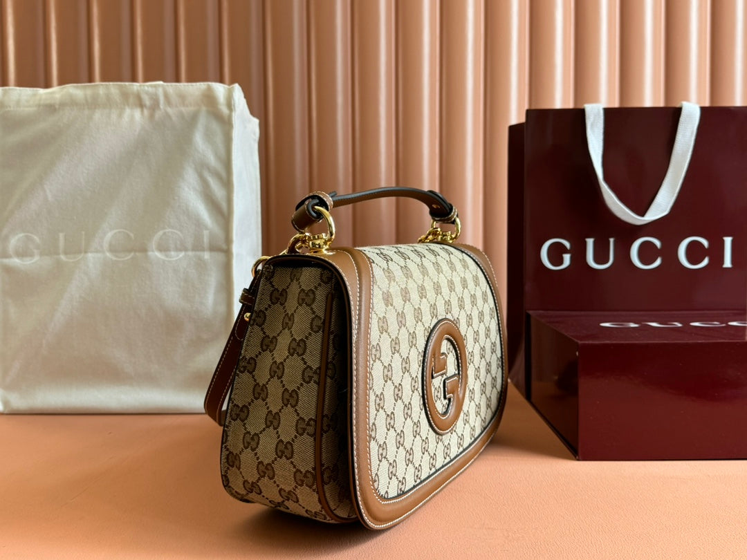 Gucci Blondie 32 Bag Brown Beige Leather Canvas 239899 mysite