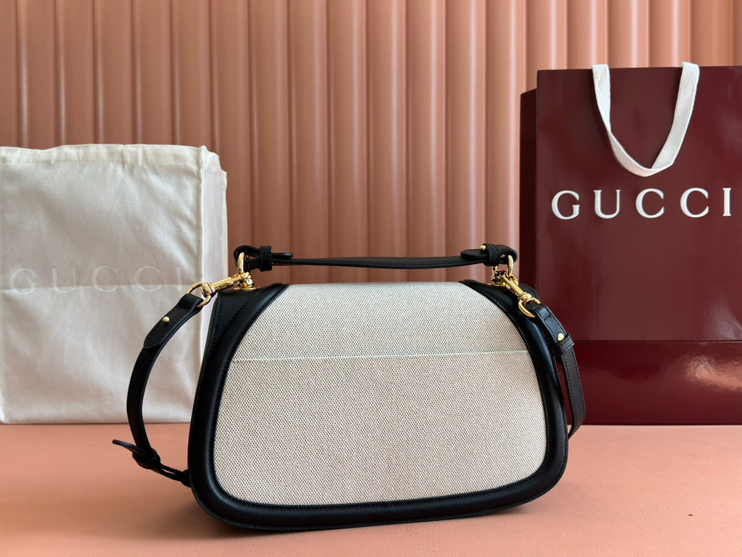 Gucci Blondie 32 Bag Black White Leather Canvas 239898 mysite