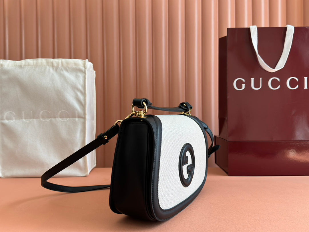 Gucci Blondie 32 Bag Black White Leather Canvas 239898 mysite