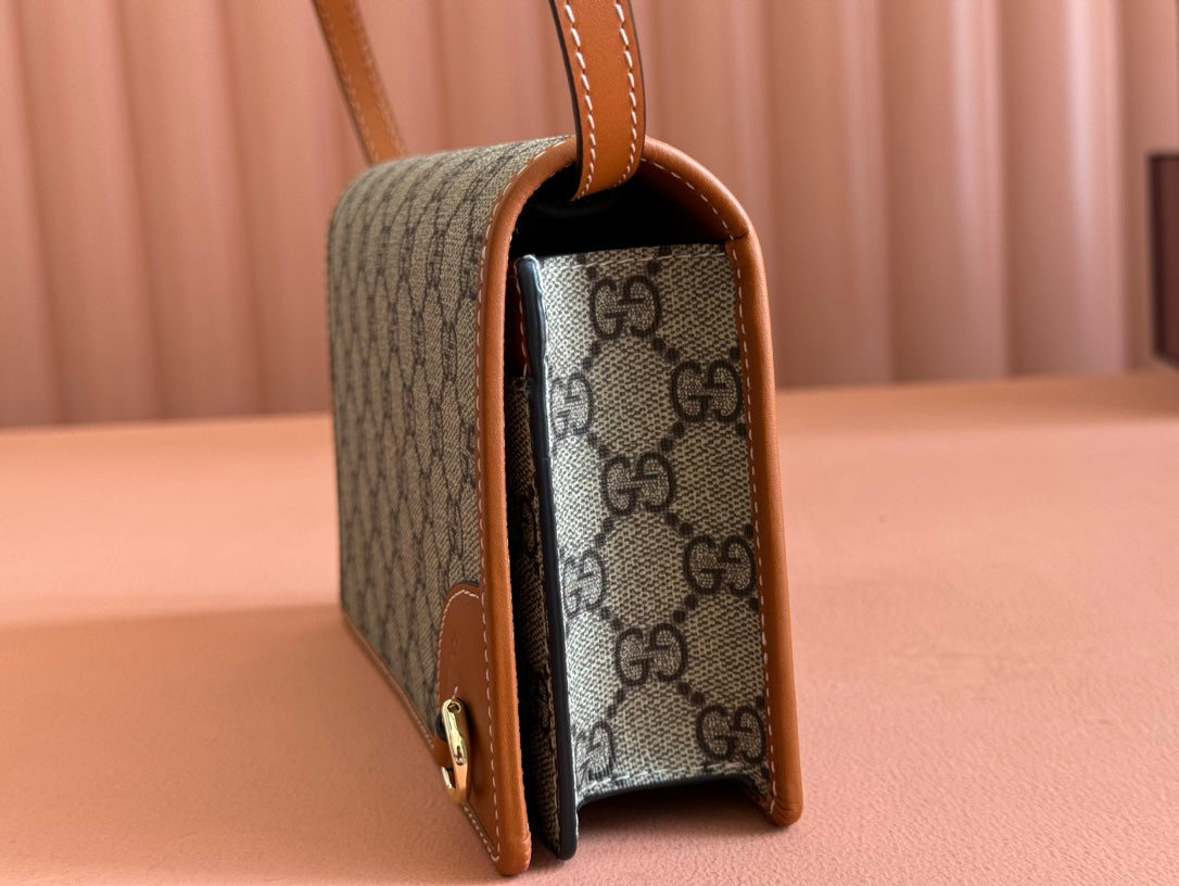 Gucci Emblem Mini Shoulder Bag Beige Brown Canvas Leather 244486 mysite