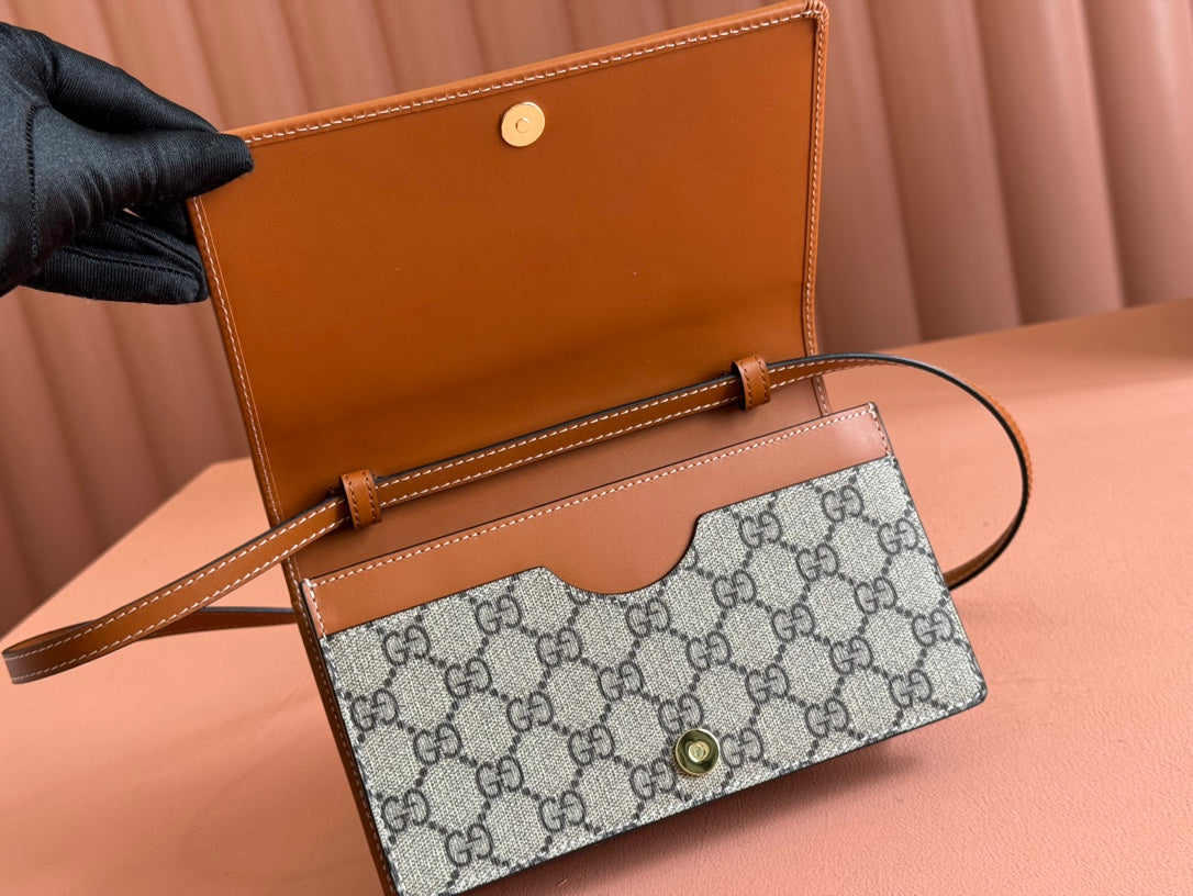 Gucci Emblem Mini Shoulder Bag Beige Brown Canvas Leather 244486 mysite