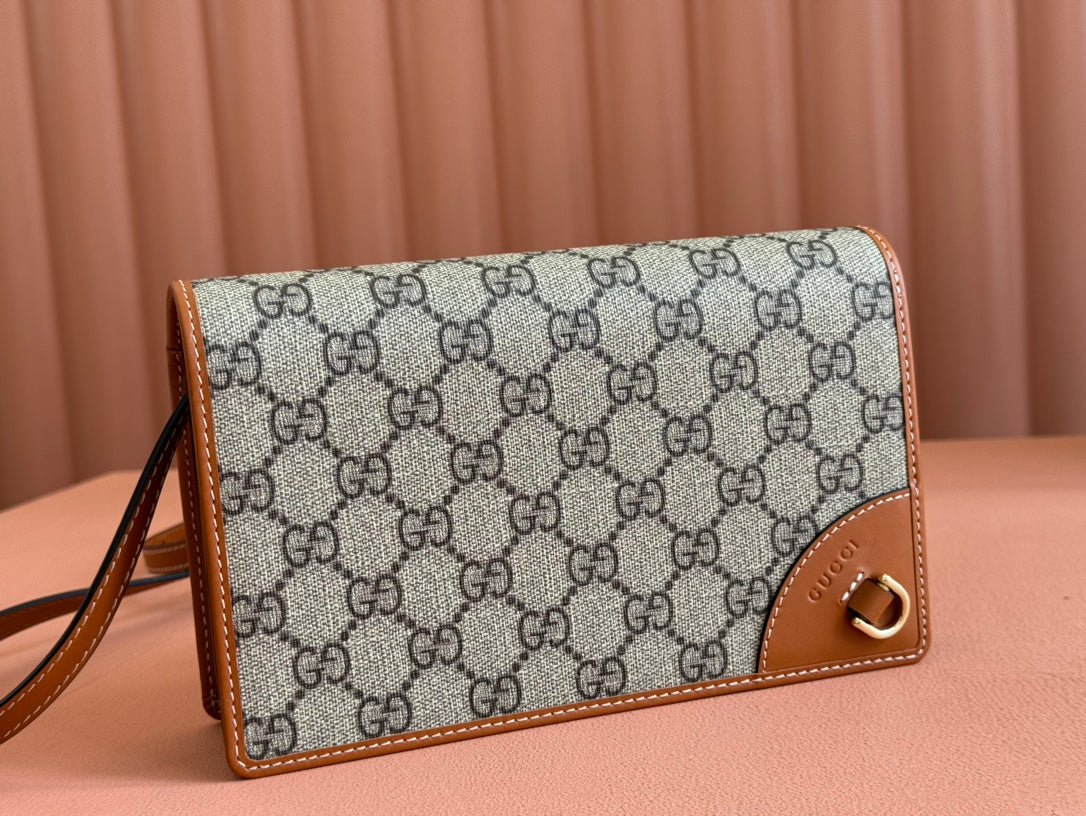 Gucci Emblem Mini Shoulder Bag Beige Brown Canvas Leather 244486 mysite