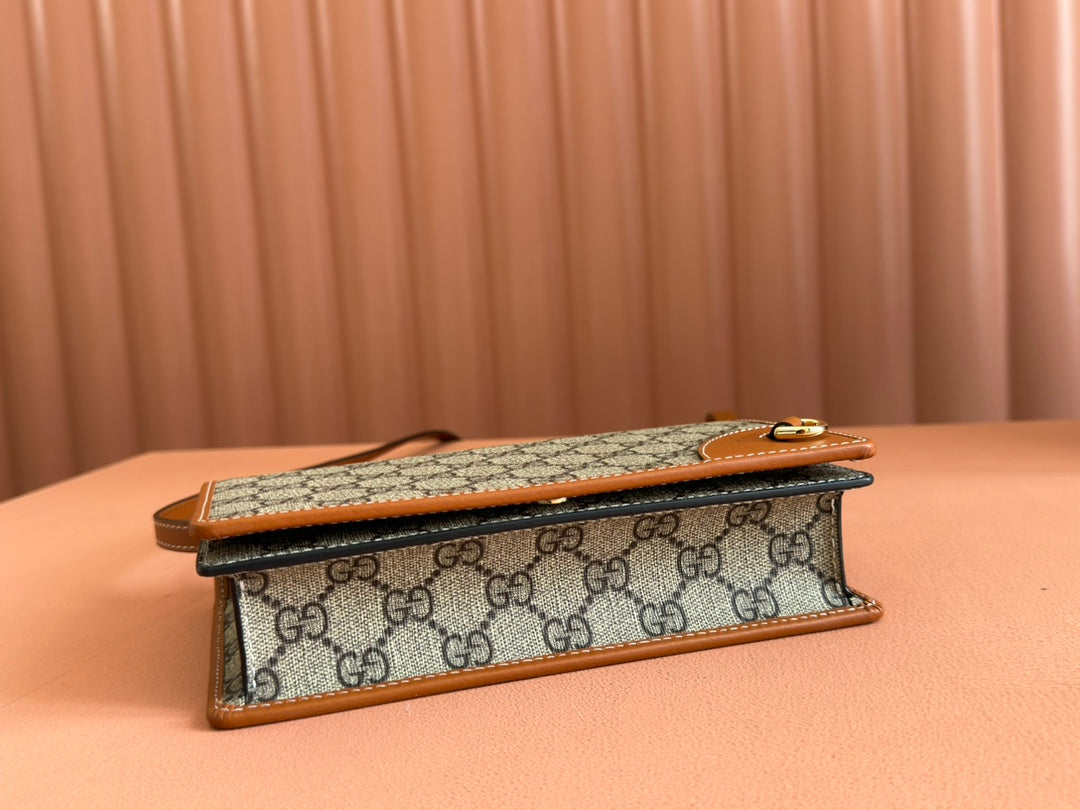 Gucci Emblem Mini Shoulder Bag Beige Brown Canvas Leather 244486 mysite