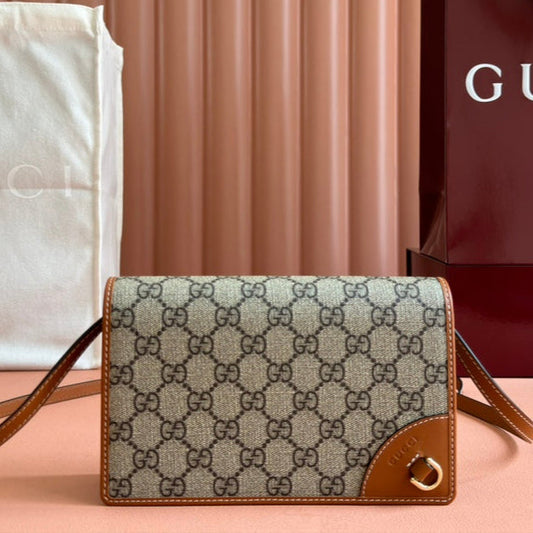 Gucci Emblem Mini Shoulder Bag Beige Brown Canvas Leather 244486 mysite