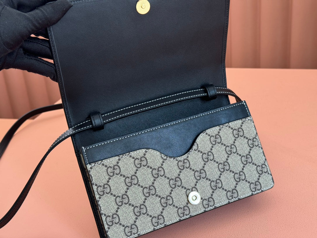 Gucci Emblem Mini Shoulder Bag Beige Blue Canvas Leather 244492 mysite