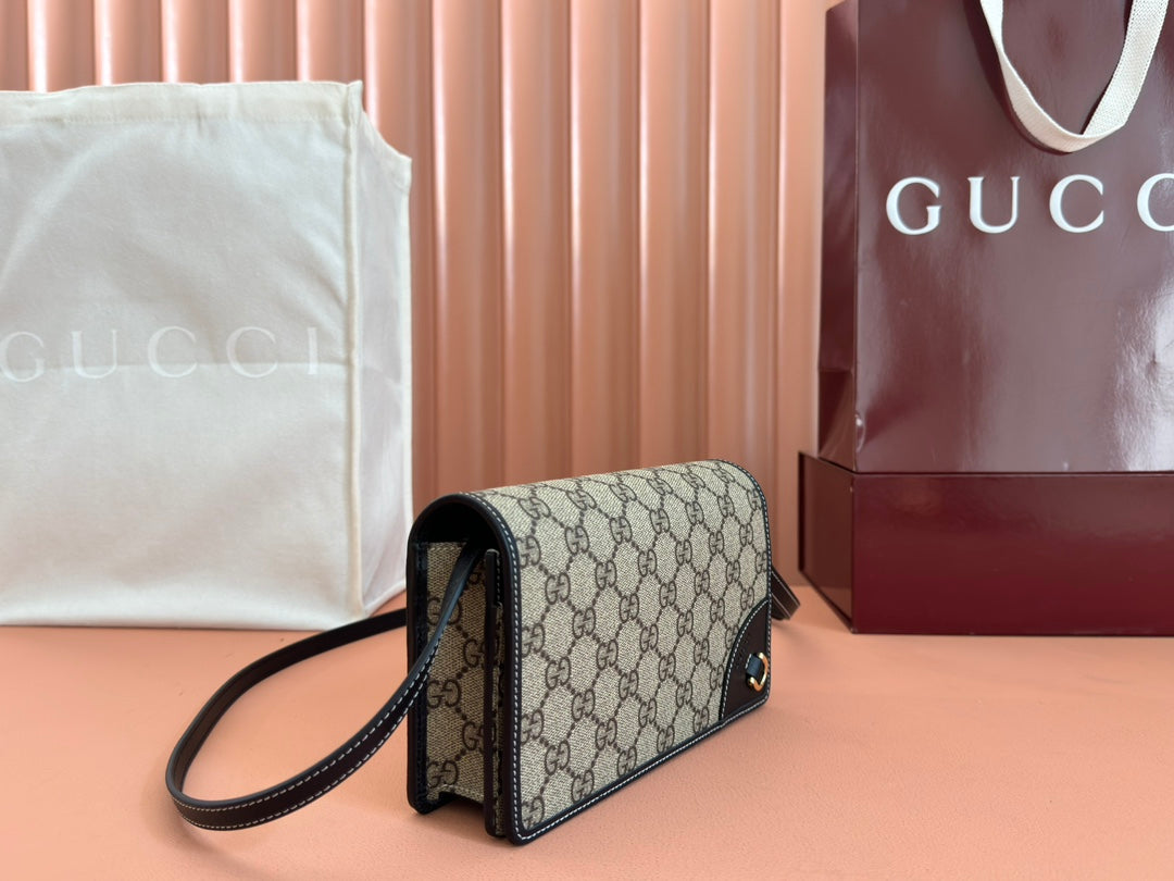 Gucci Emblem Mini Shoulder Bag Beige Blue Canvas Leather 244492 mysite