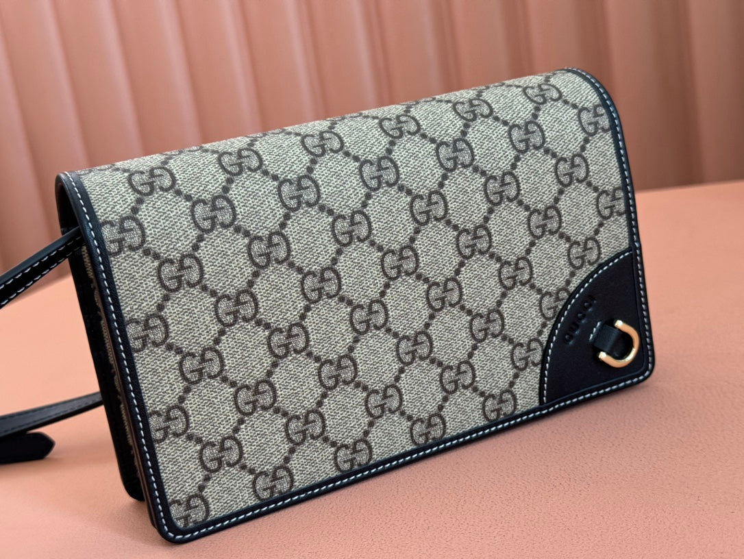 Gucci Emblem Mini Shoulder Bag Beige Blue Canvas Leather 244492 mysite