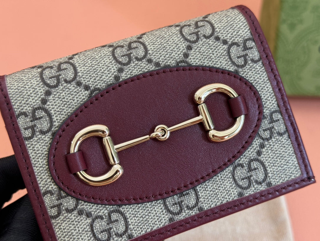 Gucci Horsebit 1995 Wallet Beige mix Rosso Ancora red Canvas 244277 mysite