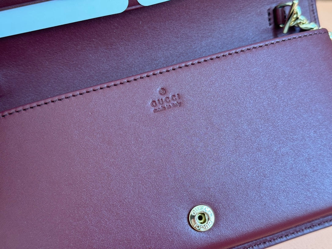 Gucci Horsebit 1995 Chain Wallet Beige mix Rosso Ancora red Canvas 244278 mysite