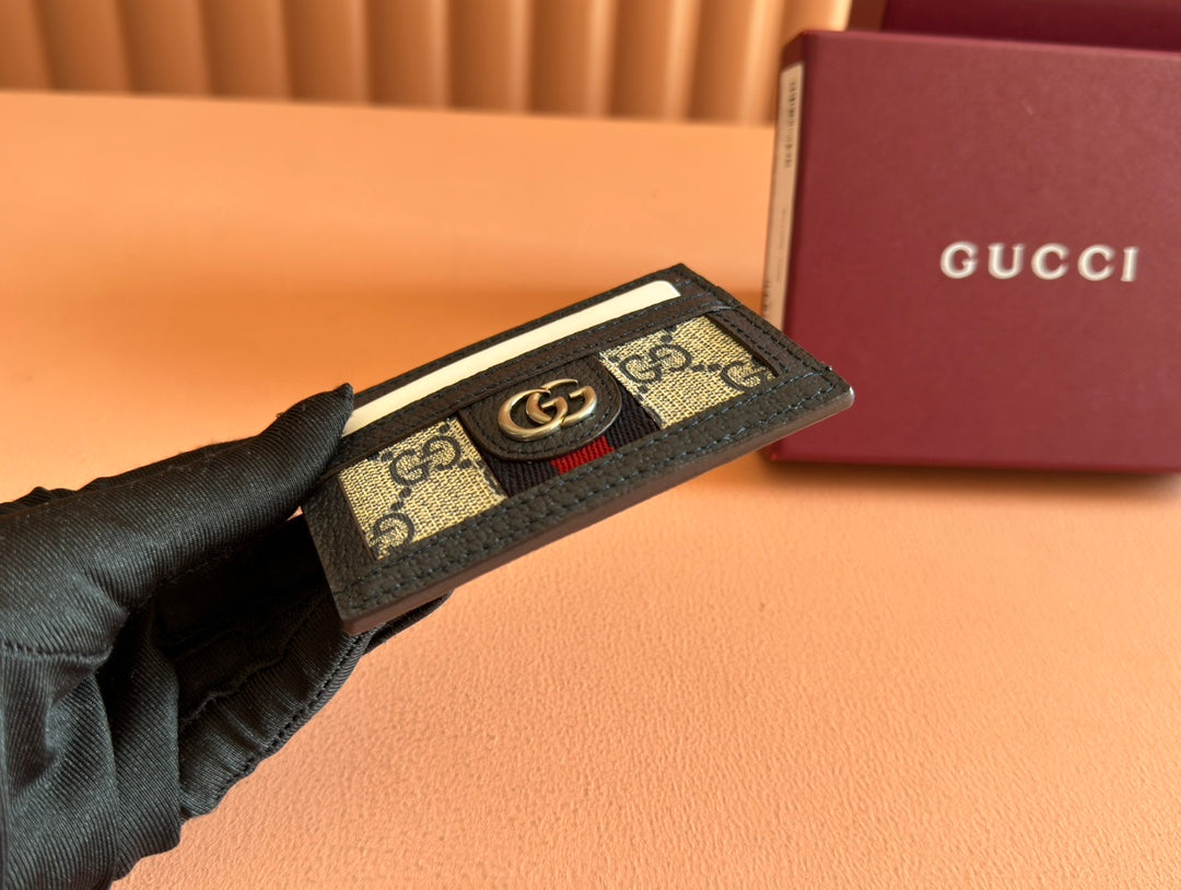 Gucci Ophidia Card Holder Wallet Black Ebony Canvas Leather 239962 mysite