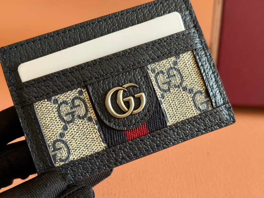 Gucci Ophidia Card Holder Wallet Black Ebony Canvas Leather 239962 mysite