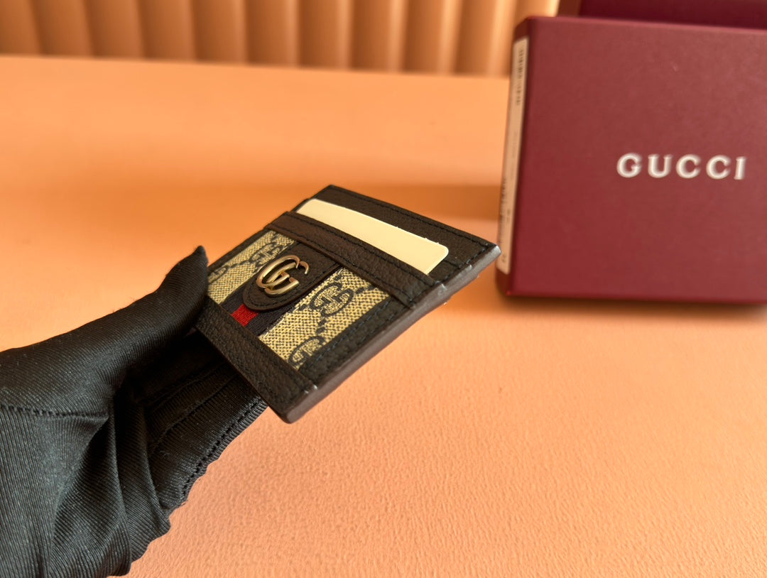 Gucci Ophidia Card Holder Wallet Black Ebony Canvas Leather 239962 mysite