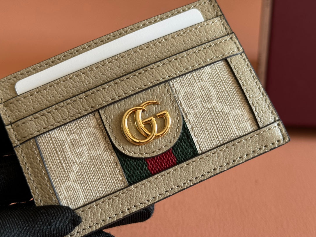 Gucci Ophidia Card Holder Wallet Beige Canvas Leather 239963 mysite