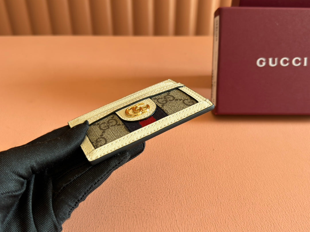 Gucci Ophidia Card Holder Wallet Beige Ebony Canvas Leather 239964 mysite