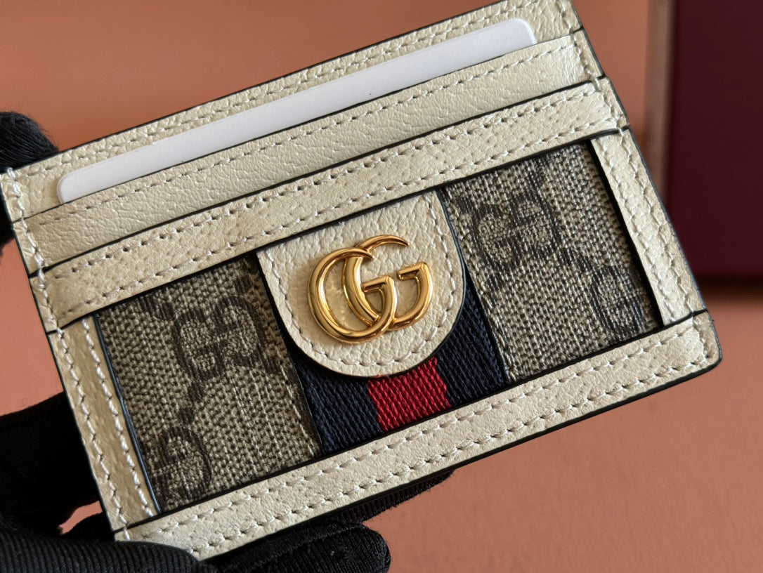 Gucci Ophidia Card Holder Wallet Beige Ebony Canvas Leather 239964 mysite