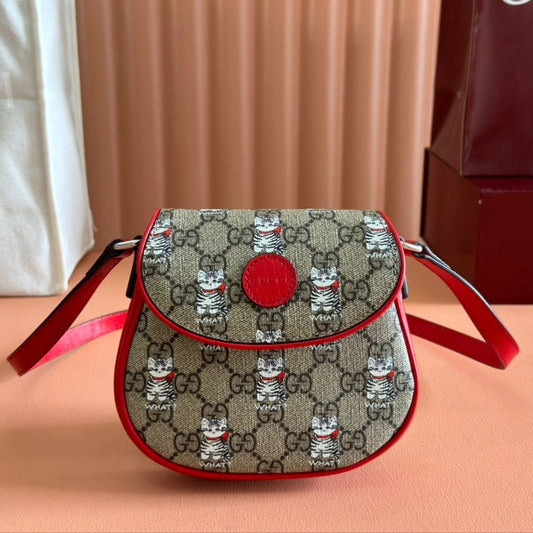 Gucci Cat Print Shoulder Bag White Red Beige Canvas 239660 mysite