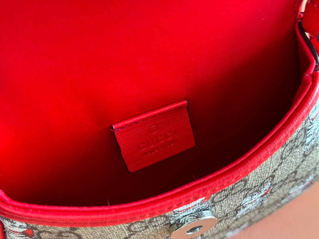 Gucci Cat Print Shoulder Bag White Red Beige Canvas 239660 mysite