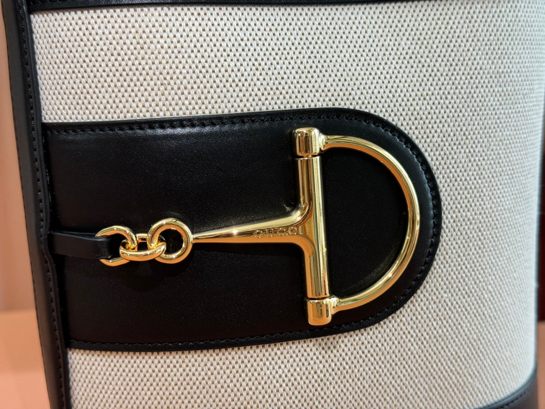 Gucci 73 Mini Bucket Bag Black White Leather Canvas 239679 mysite