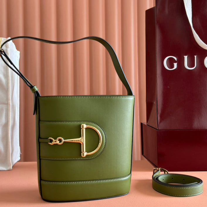 Gucci 73 Mini Bucket Bag Green Smooth Leather 244430 mysite