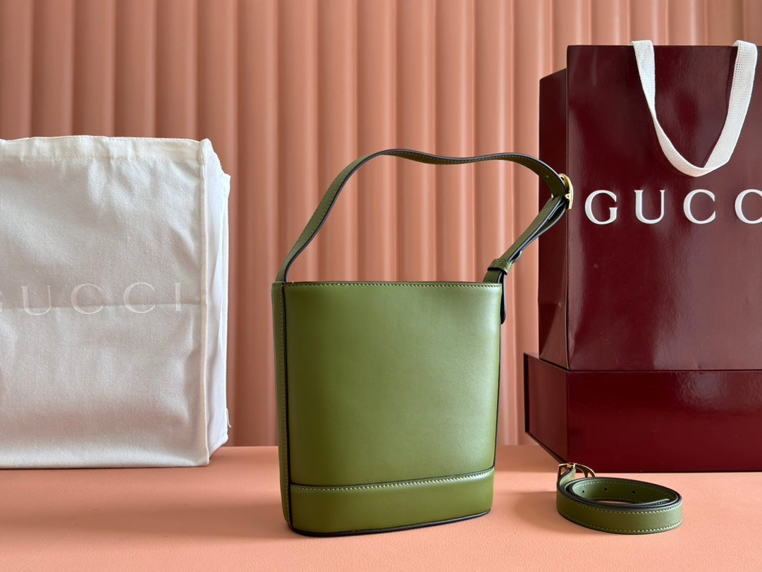 Gucci 73 Mini Bucket Bag Green Smooth Leather 244430 mysite