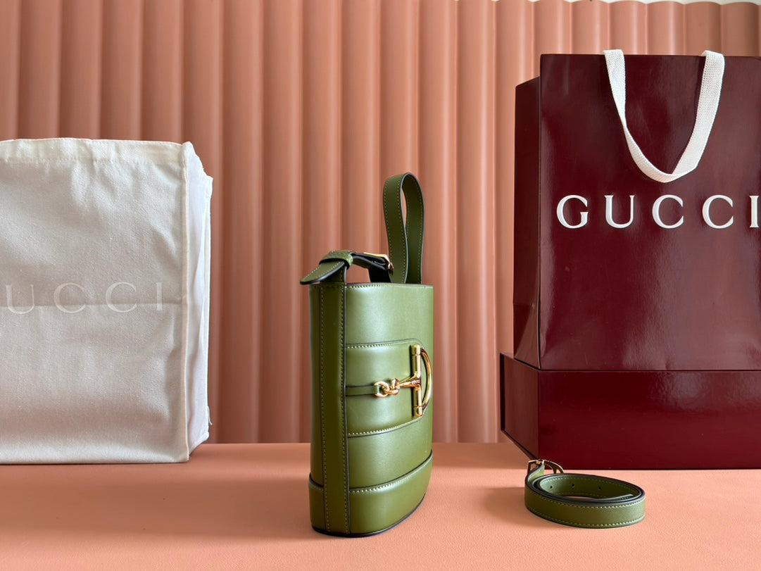 Gucci 73 Mini Bucket Bag Green Smooth Leather 244430 mysite