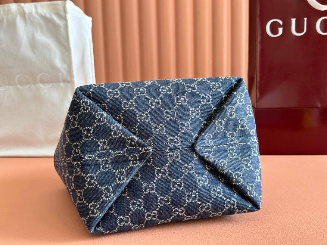 Gucci Totissima 22cm Tote Bag Blue mix Brown Denim Leather 248432 mysite