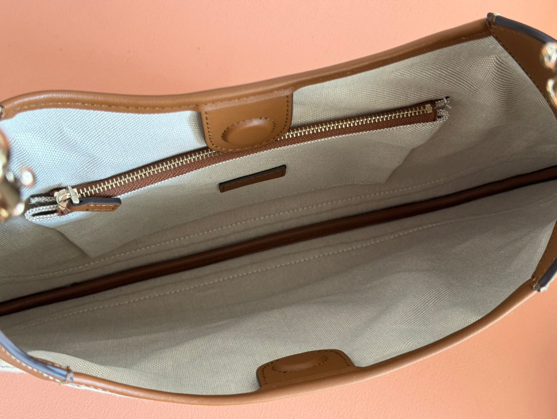 Gucci Body Double Lock Handbag Brown mix Beige Canvas Leather 244513 mysite