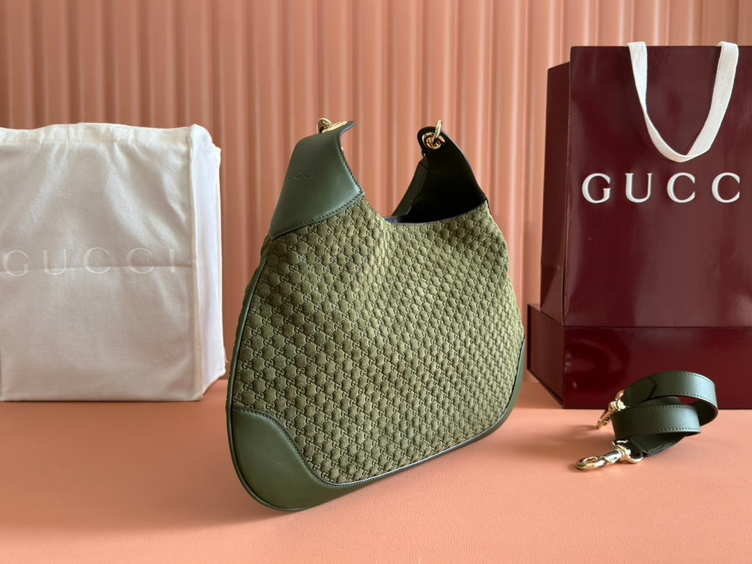 Gucci Body Double Lock Handbag Green Velvet Embossed Leather 244511 mysite