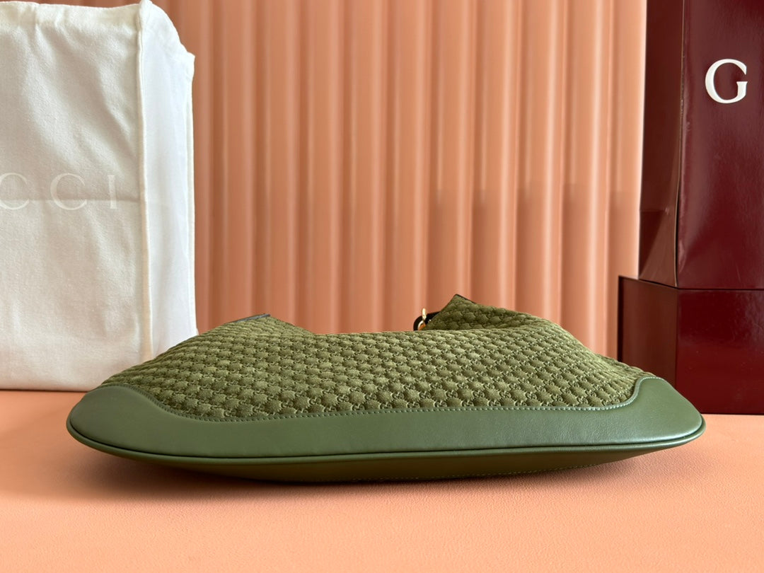 Gucci Body Double Lock Handbag Green Velvet Embossed Leather 244511 mysite