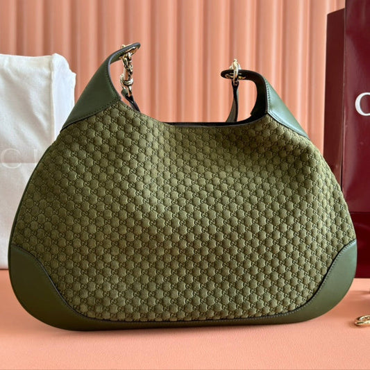 Gucci Body Double Lock Handbag Green Velvet Embossed Leather 244511 mysite
