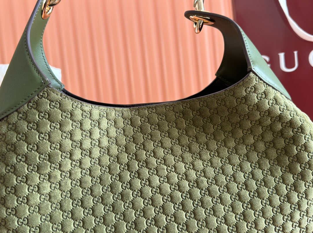 Gucci Body Double Lock Handbag Green Velvet Embossed Leather 244511 mysite