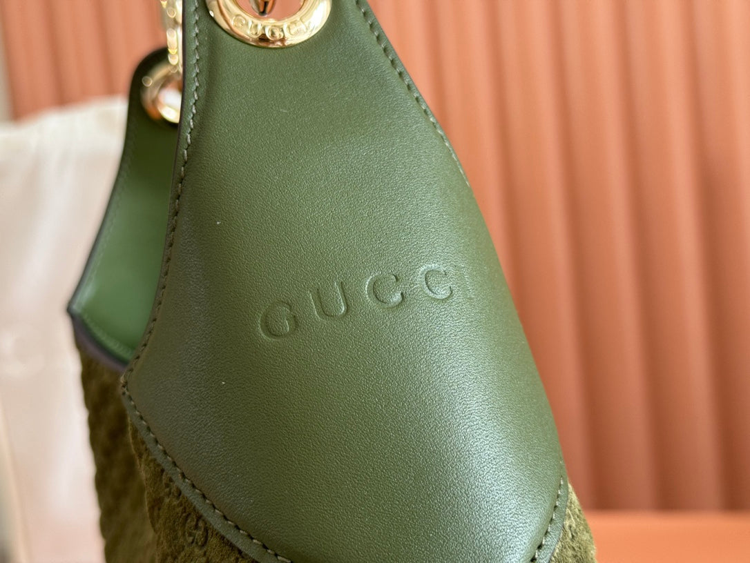 Gucci Body Double Lock Handbag Green Velvet Embossed Leather 244511 mysite