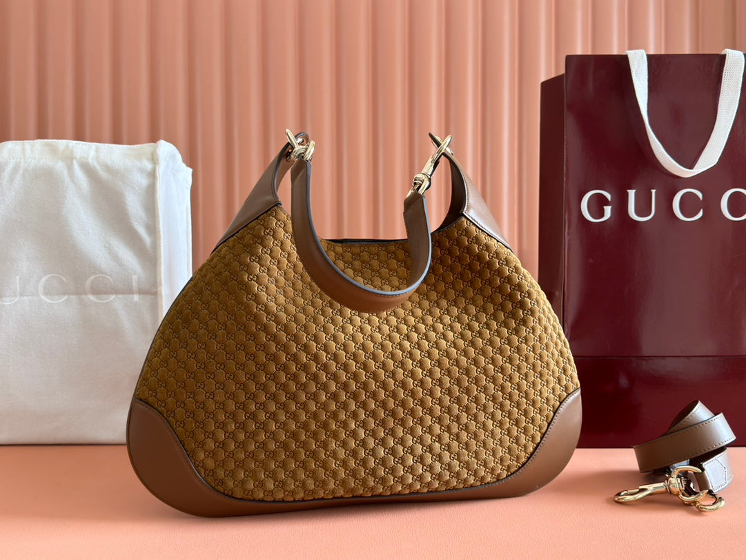 Gucci Body Double Lock Handbag Brown Velvet Embossed Leather 244512 mysite