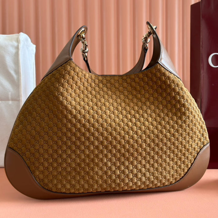 Gucci Body Double Lock Handbag Brown Velvet Embossed Leather 244512 mysite