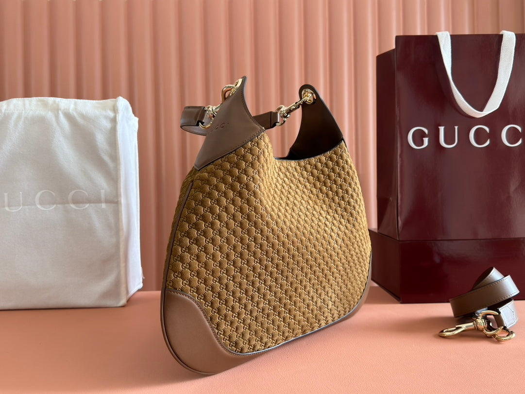 Gucci Body Double Lock Handbag Brown Velvet Embossed Leather 244512 mysite