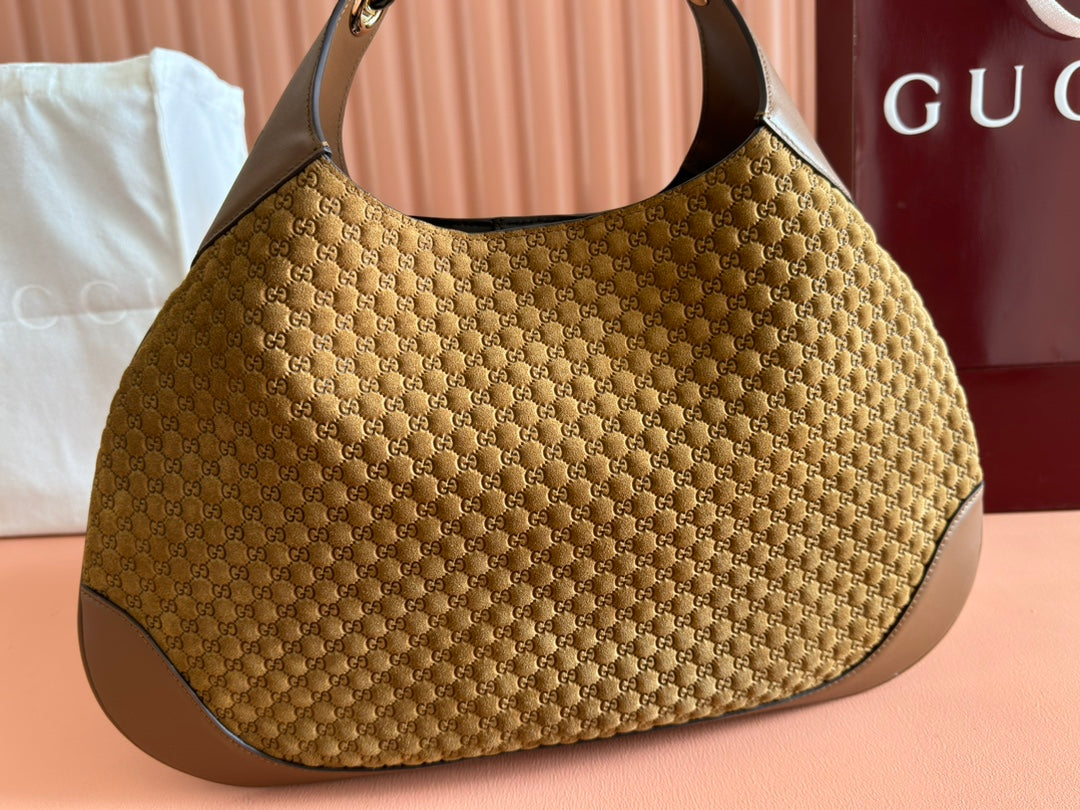 Gucci Body Double Lock Handbag Brown Velvet Embossed Leather 244512 mysite