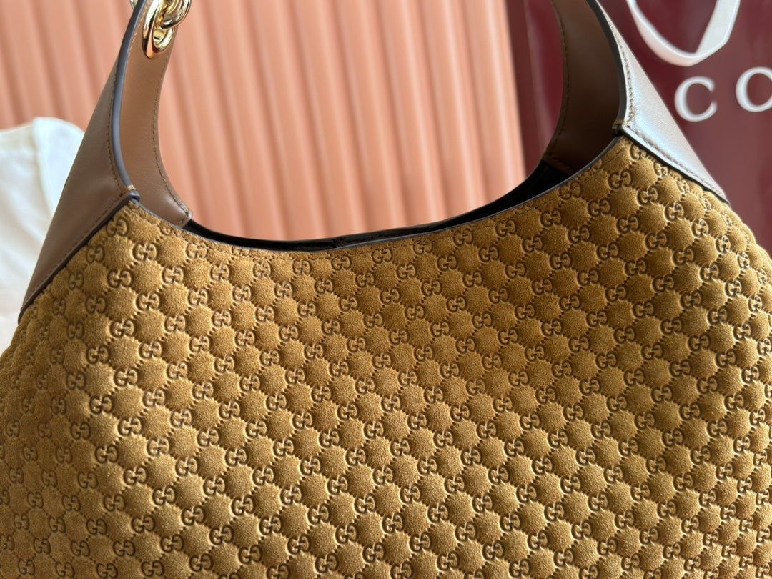 Gucci Body Double Lock Handbag Brown Velvet Embossed Leather 244512 mysite