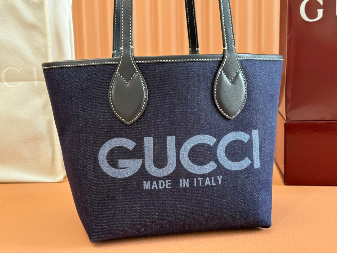 Gucci Totissima Tote Bag Dark Blue Denim Leather mysite