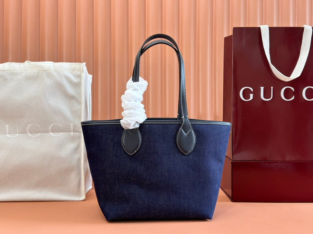 Gucci Totissima Tote Bag Dark Blue Denim Leather mysite