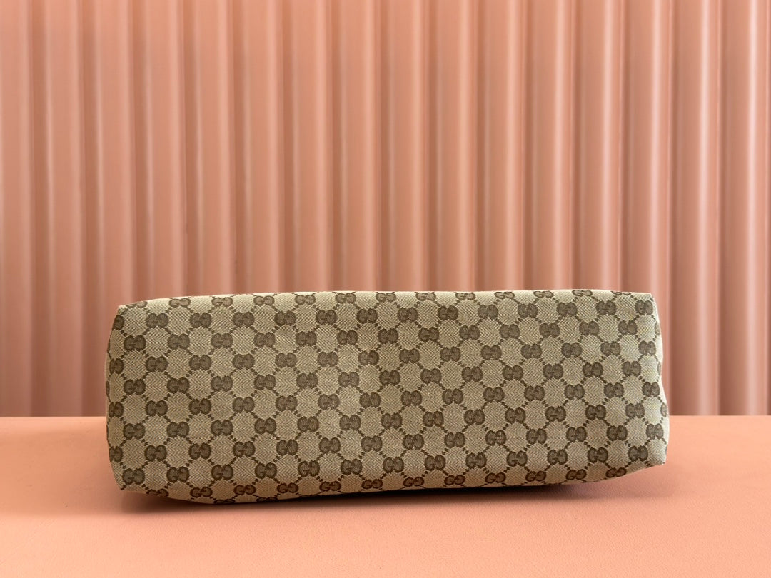 Gucci 36cm Bag Beige Brown mix Black Canvas Leather 248455 mysite