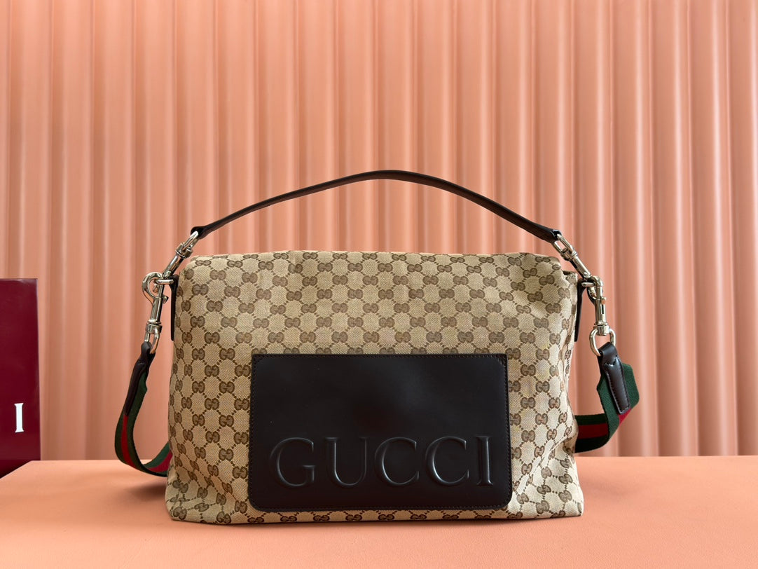 Gucci 36cm Bag Beige Brown mix Black Canvas Leather 248455 mysite