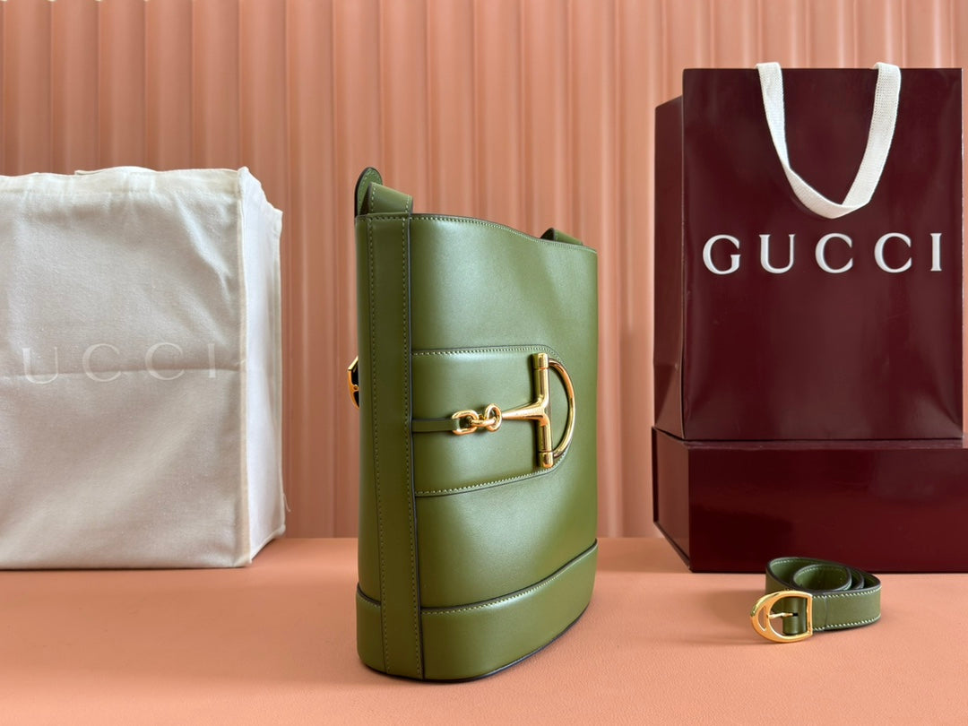Gucci 73 Mini 27.5cm Bucket Bag Green Smooth Leather 244437 mysite