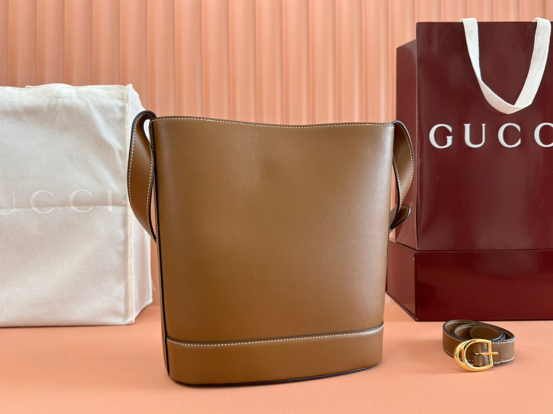 Gucci 73 Mini 27.5cm Bucket Bag Brown Smooth Leather 244436 mysite